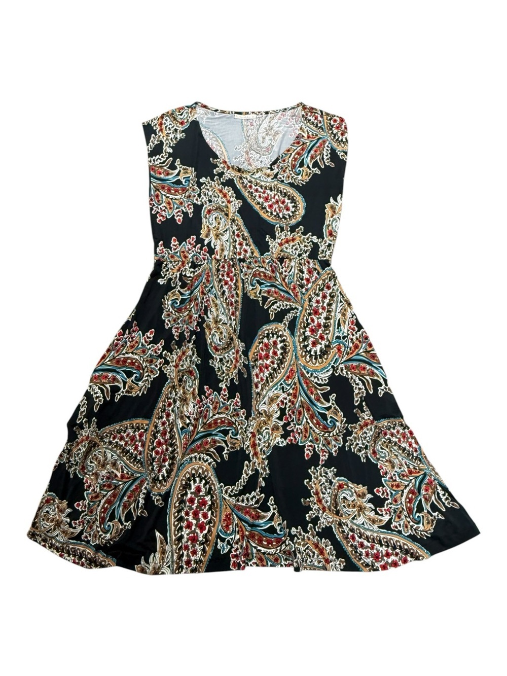 Boho Paisley Fit & Flare Midi Dress Navy Multi Colour Cap Sleeve Pockets Size XL - Picture 2 of 11